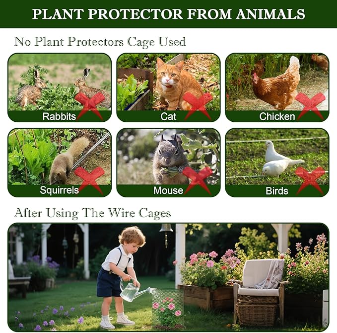 39.4ft x16In Plant Protectors from Animals, Plant Cages for Outdoor Plants, Wire Plant Protector Cage,Chicken Wire Cloche with Gloves, Plier, Ground Stakes & Nylon Ties Protect Plants from Animals ﻿