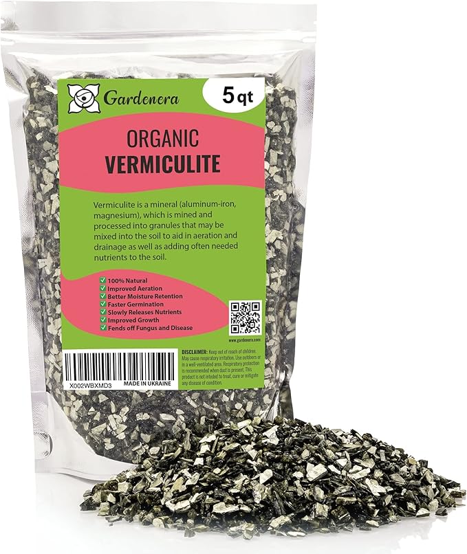 Horticultural Organic Vermiculite for Plants - Medium Grade - Natural Soil Additive for Gardening, Houseplants, Mushrooms, Potted Plants, Hydroponics, Terrariums (5 Quart)