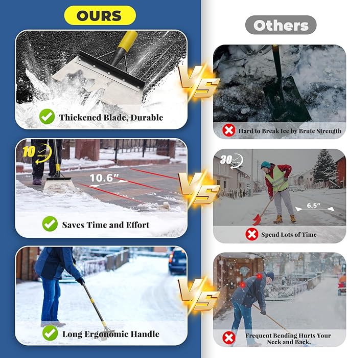 Floor Scraper Long Handle Heavy Duty, 60" Multifunctional Cleaning Shovel, Ice Scraper Stainless Steel Garden Tools Weed Scraper for Cleaning,Weeding,Scraping,Ice Remove,Landscaping,Yard