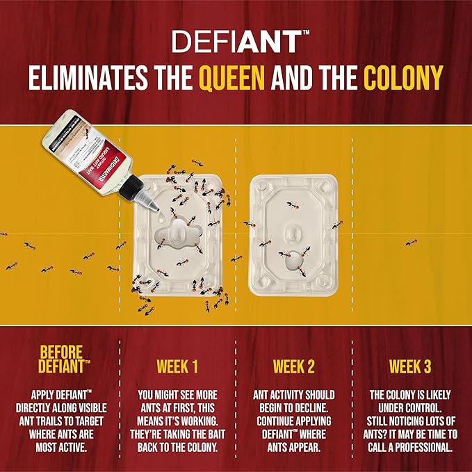 Catchmaster DEFIANT Premium Liquid Ant Killer, 1-Year Supply, Kills the Queen and Colony, No Mess Precision Bottle, Reusable Ant Traps Indoor & Outdoor, Pest Control Traps, Made in USA
