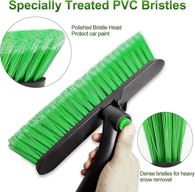 SEAAES 44 Inch Ice Scraper and Snow Brush for Car Windshield, Extendable Snow Removal Brush with Foam Grip for Truck SUV Vehicle Window - Green