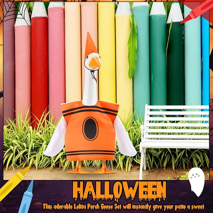 Geyoga Halloween Goose Crayon Costume Porch Goose Outfits 23" Fall Geese Clothes Classroom Lawn School Garden Patio Yard Outdoor Decorations(Orange,Crayon)