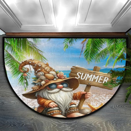 cfpolar Half Round Door Mat, Summer Gnome Semi Circle Area Rug, Non Slip Area Rug Soft Doormat for Front Door Indoor Entrance Wear Half Moon Rug for Kitchen Bedroom Patio Fireplace 24 x 36 in-2