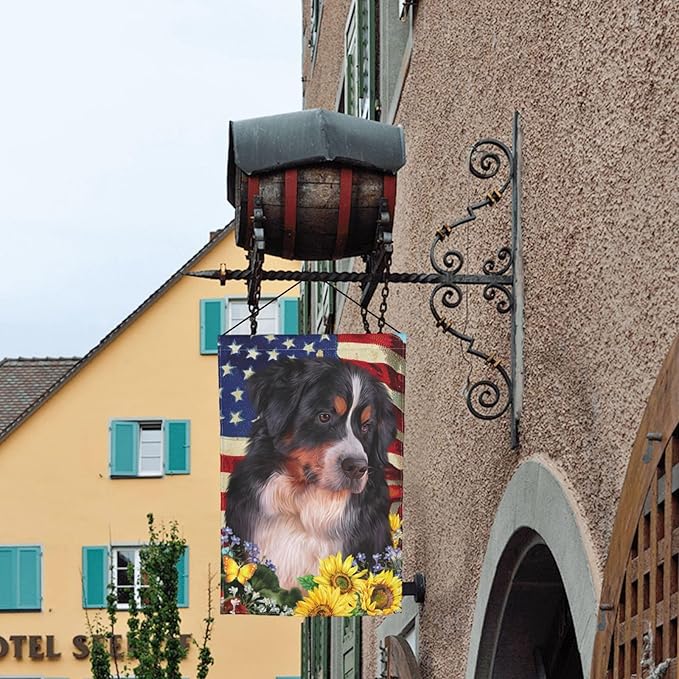 Bernese American Flag Patriotic Dog Garden Flag Welcome Party Outdoor Outside Decorations Picks Home House Garden Yard Decor 12x18 Inch