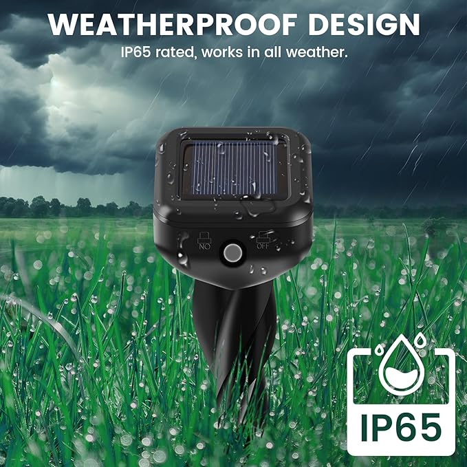 Solar Mole Repellent Stakes, Snake Repellent for Yard, Ultrasonic & Vibrating Deterrent Spikes Waterproof, Effective Get Rid of Vole Groundhog Gopher Skunk Snake Rabbit Chipmunk for Lawn Yard Garden