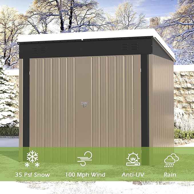 Outdoor Metal Shed, 6x4 FT Metal Shed with Slopping Roof and Lockable Doors, Waterproof Outdoor Tool Storage Clearance for Garden, Backyard