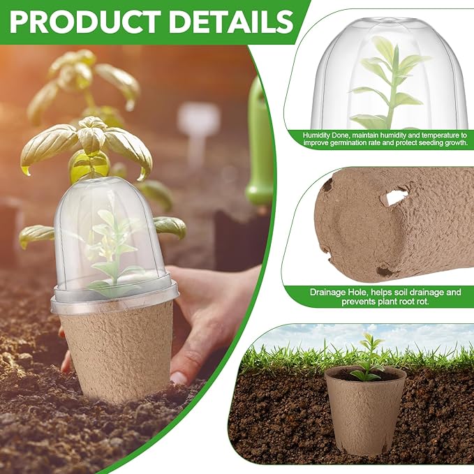 24 Pcs 3. 2 Inch Nursery Pots with Humidity Dome, Plant Seeding Starter Peat Pots for Planting, Flower Germination, Herbs and Vegetable Saplings, Indoor Outdoor Use