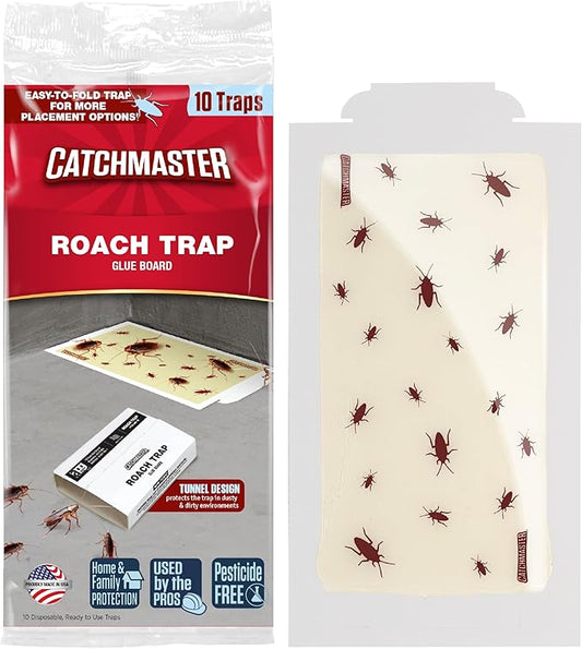 Catchmaster Roach Trap Glue Boards 10-Pk, Adhesive Bug Catcher, Scorpion, Spider, Cricket, & Cockroach Traps for Home, Bulk Glue Traps for House & Garage, Pest Control for Home