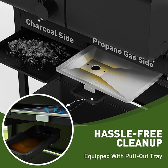 Brand-Man Propane Gas and Charcoal Grill Combo, Dual Fuel BBQ Combo Grill with Stainless Steel Dual Lids & 2 Side Shelves for Outdoor Kitchen & Backyard Barbecue Cooking