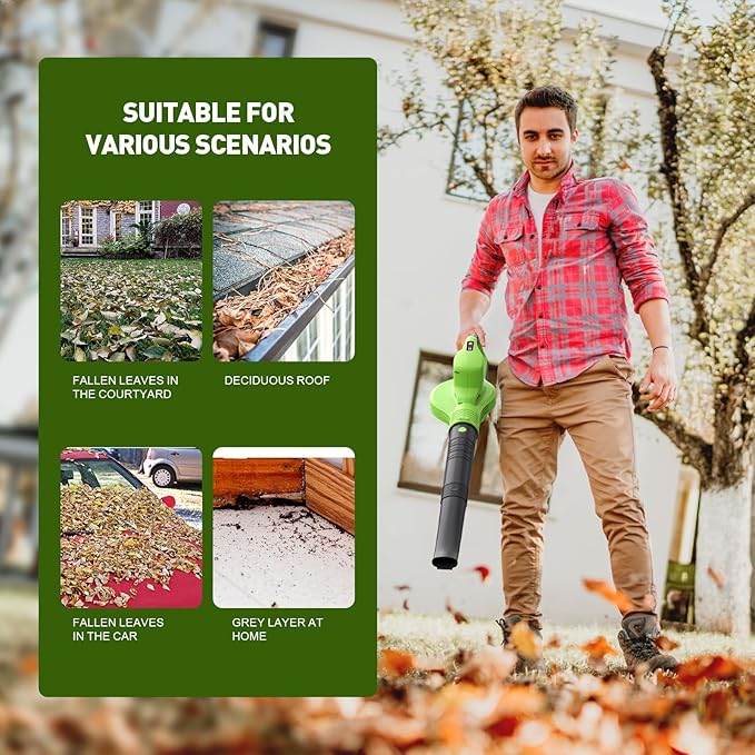 Leaf Blower Cordless, 20V Electric Cordless Leaf Blower with 8000mAh Battery and Charger, 2 Speed Modes, 150MPH Lightweight Battery Powered Leaf Blowers for Lawn Care, Patio, Blowing Leaves and Snow