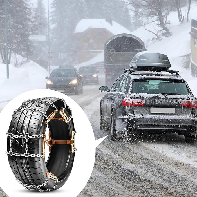 12 Pack Adjustable Snow Tire Chains for Tire Width 215-285 mm SUV Truck Pickup, Quick Fit Easy Installation, Thickened Car Non Skid Car Chains (Double Chain Style)