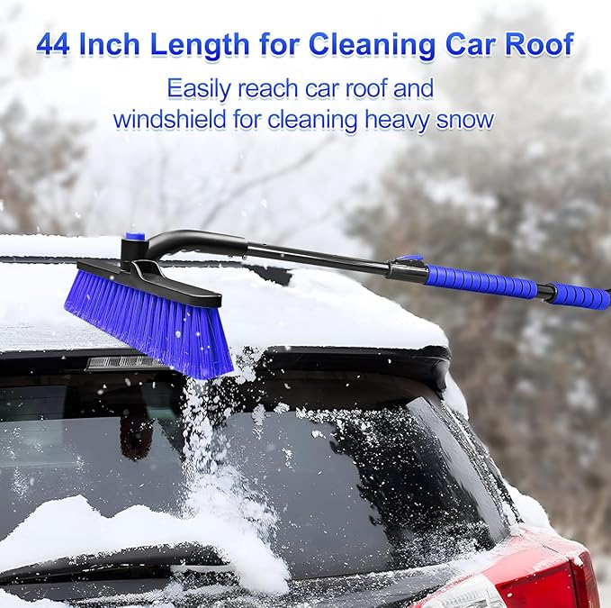 SEAAES 44 Inch Ice Scraper and Snow Brush for Car Windshield, Extendable Snow Removal Brush with Foam Grip for Truck SUV Vehicle Window - Blue
