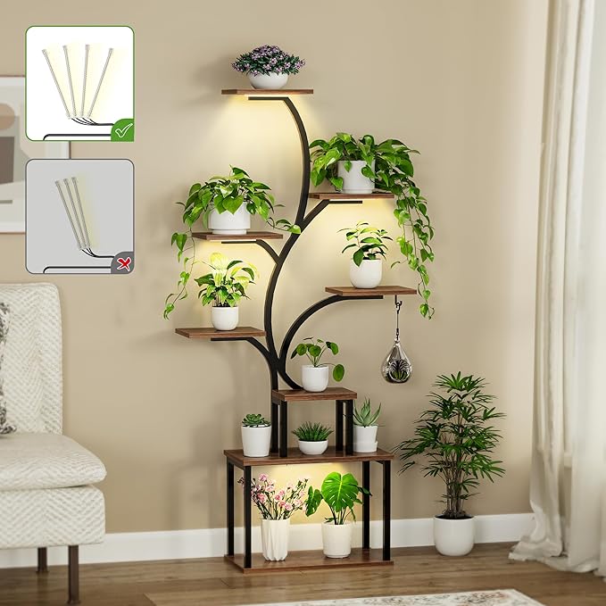 Plant Stand Indoor With Grow Lights, Plant Stand Indoor Tall, Metal Plant Stands Indoor Clearance, Tree Shaped Plant Rack Indoor (BlackTree)