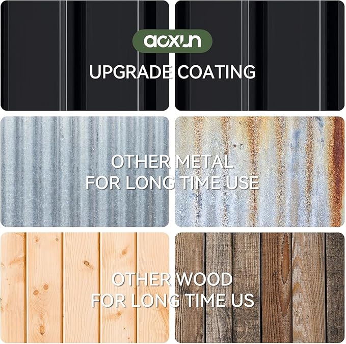 Aoxun 6.2x4 FT Shed Outdoor Galvanized Storage Shed with Large Lockable Doors for Lawn, Backyard, Patio (Black)