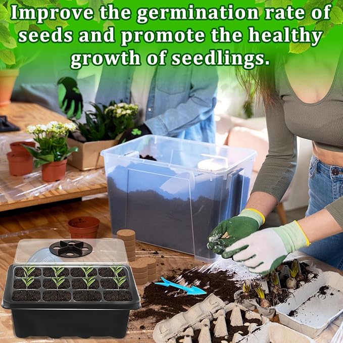 Halatool Seed Starter Kit, 3 Pack 36 Cells Black Seedling Starter Tray with 40 PCS Coco Coir Pellets for Seedlings, Organic Seed Starting Soil Pods for Planting Vegetables Flowers Herbs