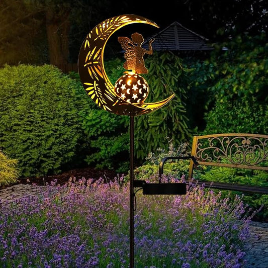 ZKLiLi Garden Solar Lights Pathway Stake Lights Moon Fairy with Angel Decor, Gardening Birthday Gift for Mom Grandma Friends, Outdoor Decor Light Waterproof for Walkway, Yard, Patio(Moon Fairy)