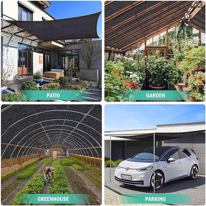 QNLONG Shade Cloth for Garden， 90% Black Shade Net Mesh Tarp with Grommets Sun Shade Cover Tear Resistance for Plants Greenhouse Chicken Coop Vegetables Pergola 10X10FT