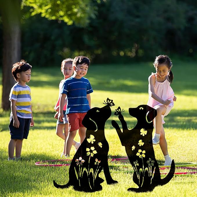 2 Pack Decorative Garden Stakes - 15" Rust-Resistant Metal Dog Silhouette Outdoor Decor, Corten Steel Labrador Yard Art with Easy Installation for Gardens, Patios & Walkways (Black Lab Design)