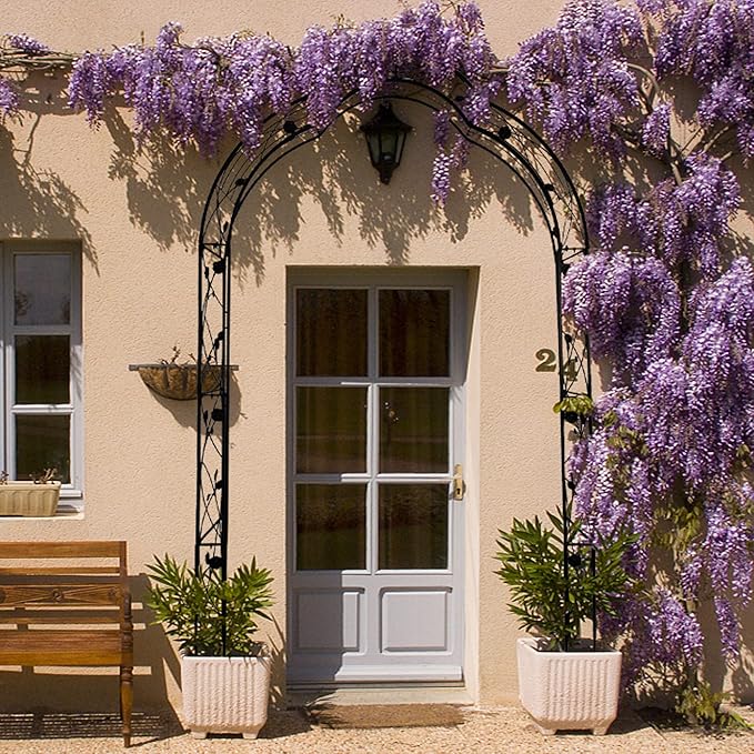 Metal Garden Arch 98.4" H Garden Arbor Trellis Climbing Plants Support Rose Arch Outdoor Lawn Wedding Party Events Archway Black