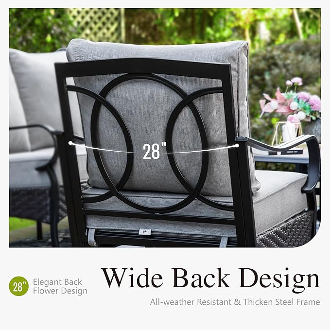 Sophia & William Extra Large Outdoor Patio Motion Sofa Chairs Set 2 PCS Heavy-Duty Metal Porch Furniture with High Back & Deep Seating Area, 5.5" Thicken Cushions for Deck, Lawn, Outside (Grey)