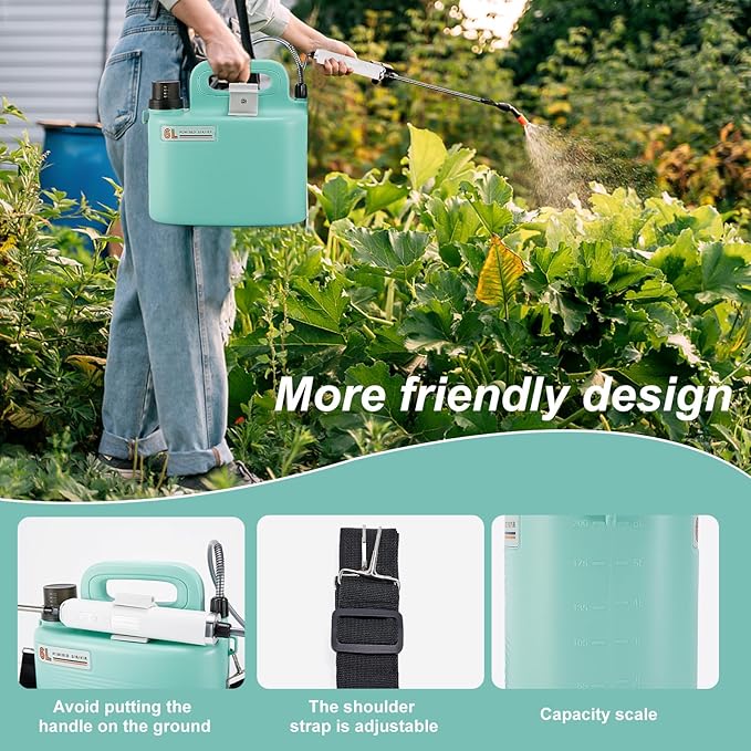Battery Powered Sprayer 1.58 Gallon, Electric Garden Sprayer with 3 Mist Nozzles, USB Rechargeable Handle and Retractable Wand, with Adjustable Shoulder Strap for Garden,Lawn,Cleaning