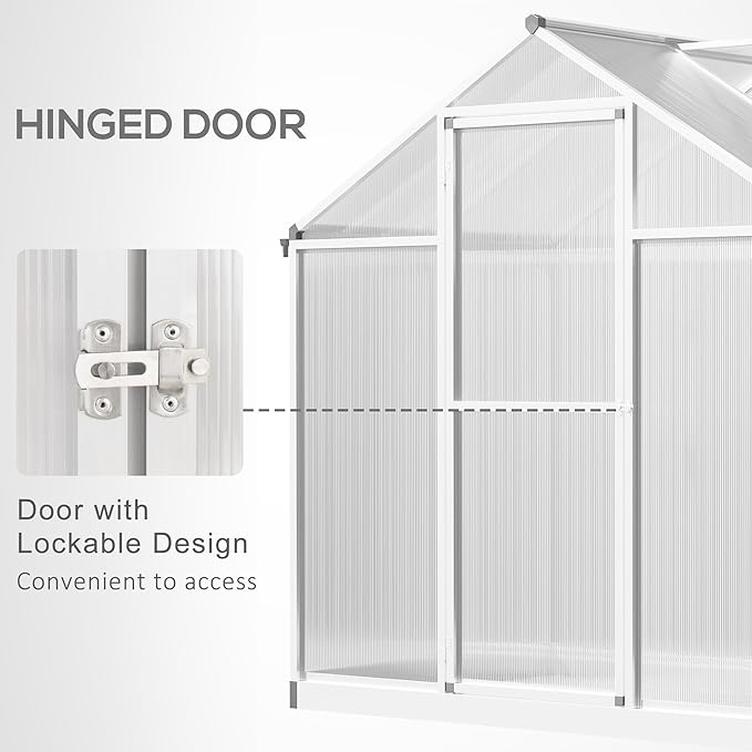 Outsunny 4' x 6' Greenhouse for Outdoors, Polycarbonate Greenhouse with Rain Gutter and Roof Vent, Aluminum Walk-in Green Houses for Outside Patio Backyard Garden