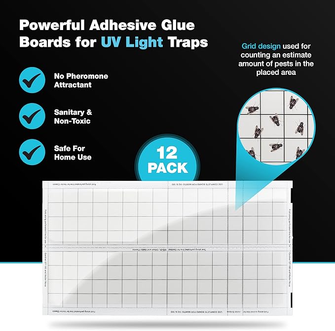 Catchmaster Vector Universal Replacement Glue Boards White, UV Light Fly Trap for Home, Unscented Gnat Traps for House, UV Lamp Insect & Mosquito Killer Refill, Adhesive Bug Light Boards, 12-Pack