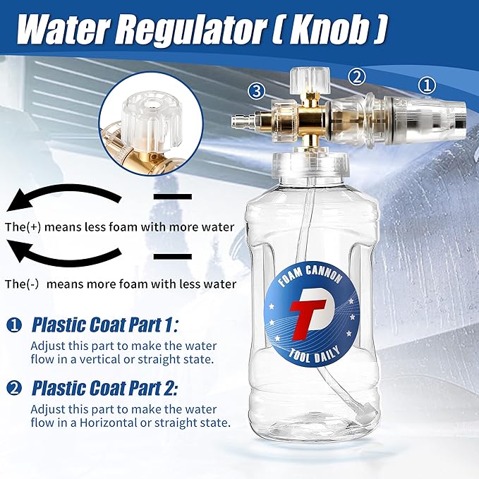 Tool Daily Pressure Washer Foam Cannon, Adjustable Snow Foam Lance with M22 and 1/4 Inch Quick Connect, Additional Orifice Nozzle 1.1mm, Car Wash Mitt, 1.5 Liter