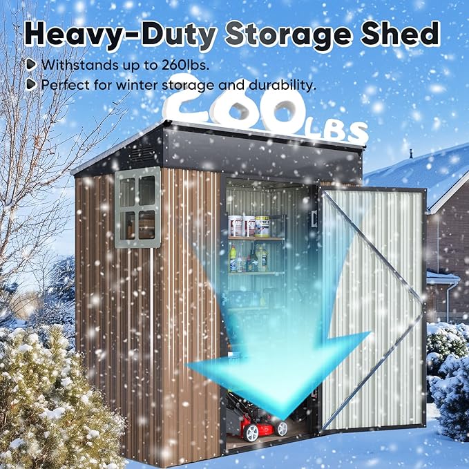 Quictent 5X3 FT Heavy Duty Outdoor Metal Storage Shed,Lockable Garden Shed with Rotating Roof, Waterproof Shed for Bike Storage, Tool Storage, Temporary Storage,Brown(5.5X2.8 FT Base, No Floor)