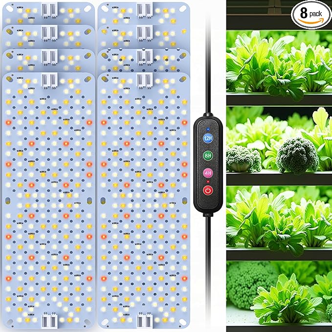 Full Spectrum Grow Lights, 100W Plant Grow Lights for Indoor Plants with Daisy Chain Function, Sunlike Spectrum,1536 LEDs and 4/8/12/16/20H Timer for Seed Starting(Pack8)