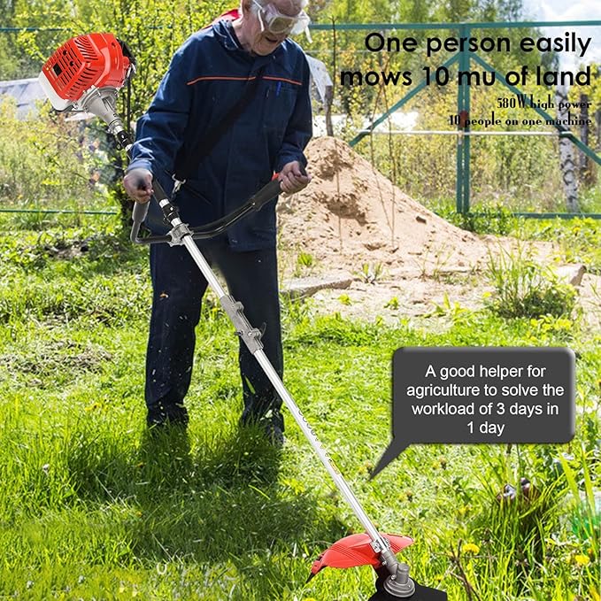 52cc Gas Grass Trimmer, 2 in 1 Petrol Weed Eater, 2-Stroke Weed Whacker Cordless, Backpack Brush Trimmer Garden Tools Red