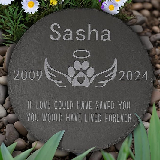 Pet Memorial Stone Pet Garden Statue - Pet Memorial Gifts - Pet Print Tombstone - Pet Loss Gift - Loss of Pet - Round