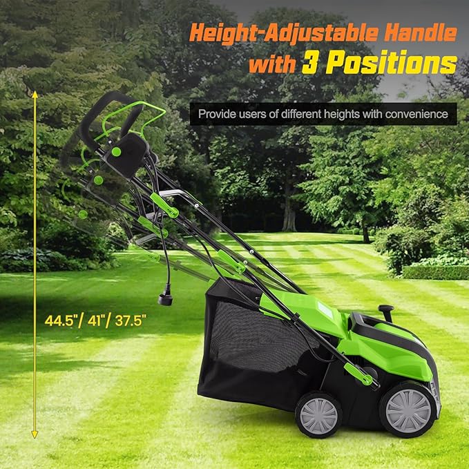 Goplus 2-in-1 Scarifier and Lawn Dethatcher, 16-Inch 15A Corded Electric Dethatcher w/ 14.5-Gal Collection Bag, 3-Position Height Adjustment & 5-Position Depth Adjustment, for Grass Garden Yard
