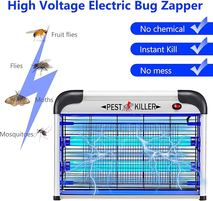 Indoor Bug Zapper Plug-in, Electric Mosquito Zapper Fly Killer, Powerful 20W Flying Insect Mosquito Repellent Lamp, Bug Light Trap Catcher for Gnat Fruit Fly Moth Pest Control w/ 2 Replacement Bulbs