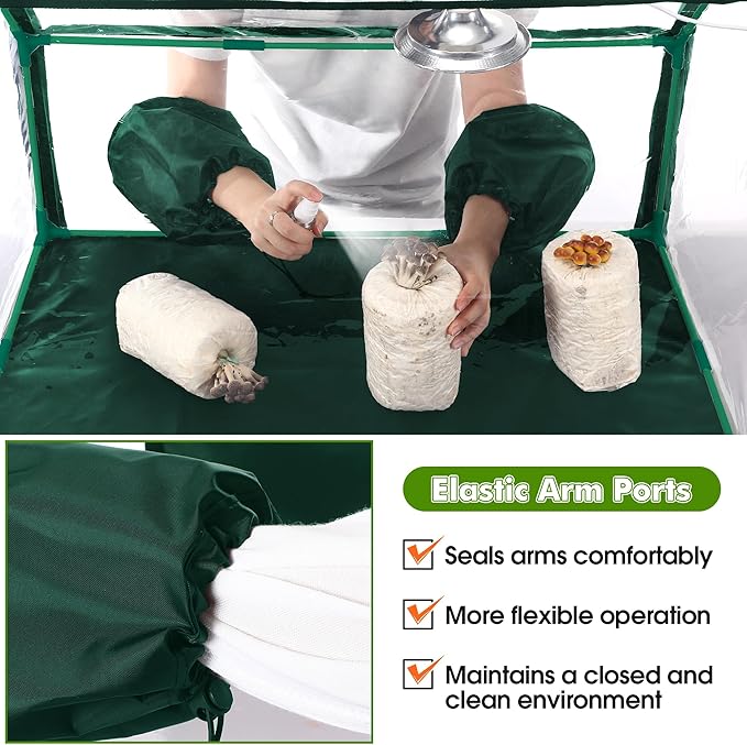 Meonum Mushroom Grow Tent and LED Growing Light Kit, 30 x 20 x 20 Inch Portable Large Still Air Box, Mycology Mushroom Growing Kit, Indoor Propagation Stations with 48 LED Mushroom Grow Lamp (Green)