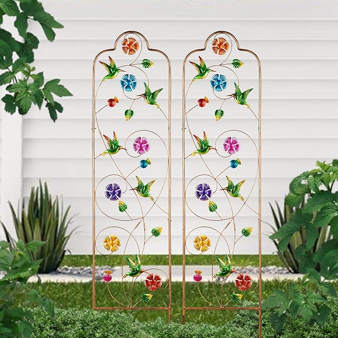60”Trellis for Climbing Plants,1Pack Outdoor Garden Trellis Metal with Colorful Hummingbird Ideal for Climbing Plants Outdoor Decorative Metal Trellis for Your Garden,Gifts for Mom