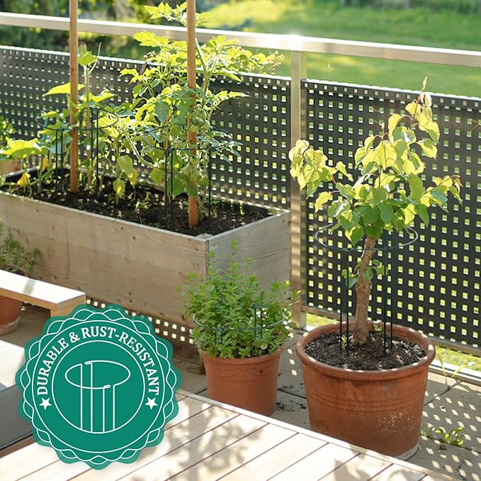 16 PCS Adjustable Plant Support Stand with Clips & Twist Tie - 10x24 Inch Garden Stakes for Indoor Outdoor Plants, Heavy Duty Plant Stakes Peony Support Cage Plant Support Ring