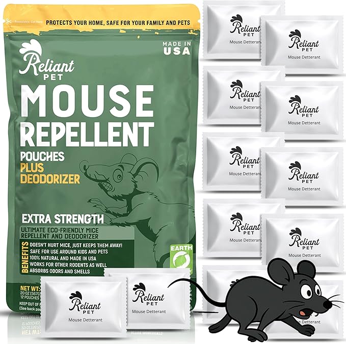 Mouse Repellent Pouches - Rodent Repellent Made in USA (12 Pouches) - Keep Rodents Out of Cars Engines - Mice Repellent Indoor and Outdoor - Mouse Deterrents That Work with Peppermint Oil