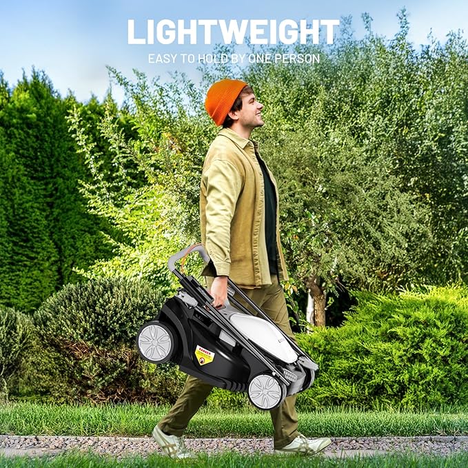 Litheli Electric Lawn Mower Cordless,Grass Cutter Machine for 1300 Sq.Ft.Lawnmower with Motor,13.1 in Cutting Width,8 Gallon Capacity,Cutting Height from 1 to 2.5 in （Without Battery）