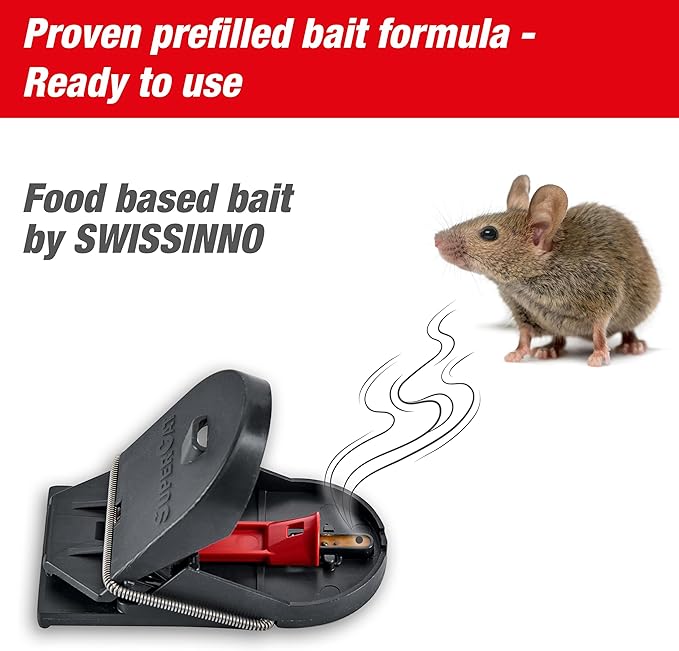 SWISSINNO Mousetraps & Mice Traps for Home - PRO SuperCat - 4 Traps – Pre-Baited Snap Traps with Precision Trigger – Instant Catch & Kill – Indoor & Outdoor Use – Easy Set No-Touch Disposal