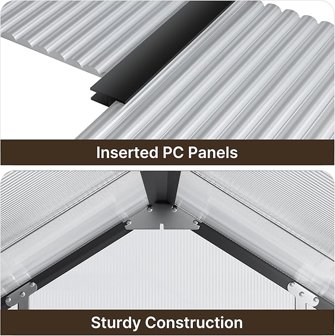 Gizoon 6x4 FT Outdoor Greenhouse, Quick Setup Polycarbonate Greenhouse with Adjustable Roof Vent and Sliding Door, Aluminum Walk-in Greenhouses for Outside Backyard Gardening (Black, 6X4FT)