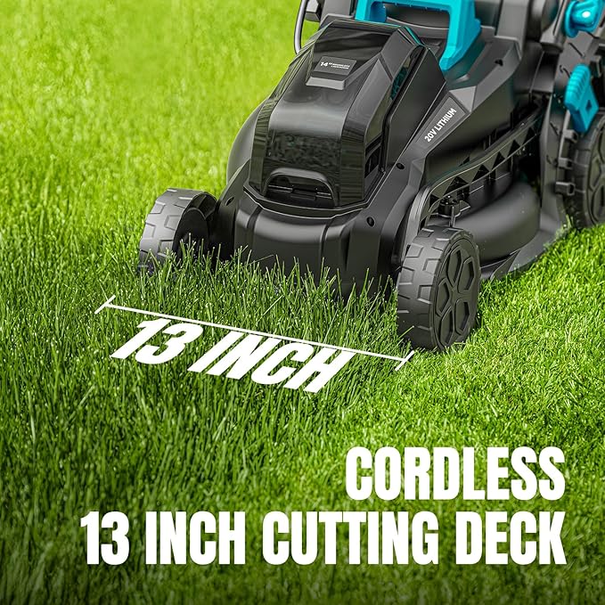 Electric Lawn Mower with Brushless Motor, 20V 13 inch Cordless Lawn Mower with 5-Position Cutting Height Adjustment, 2x4.0Ah Battery and Charger Included