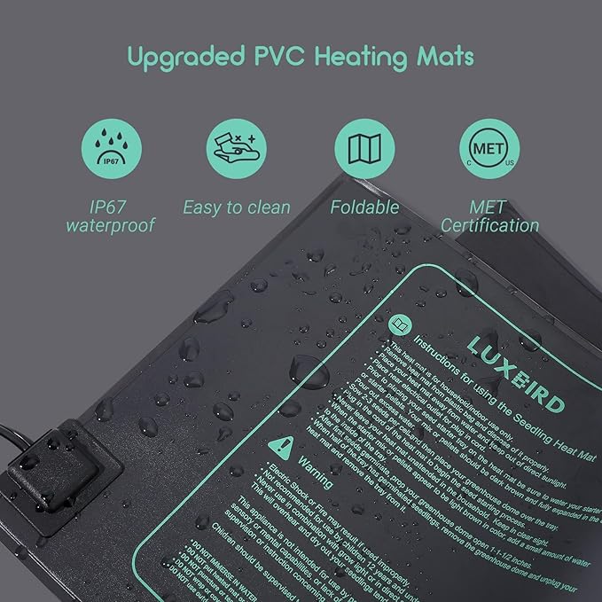 LUXBIRD 2 Pack 10"x 20.75" Seedling Heat Mat and Digital Thermostat Controller Combo Set (120v US Plug)