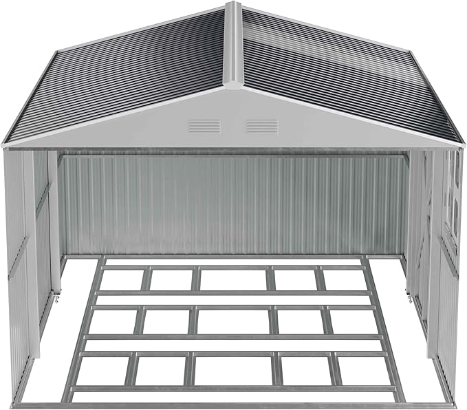 12x10 FT Metal Shed Heavy-Duty with Floor Kit, Outdoor Storage Garden Sheds with Reinforced Steel Frame & Customizable Skylight, Weatherproof Galvanized Tool Tiny House for Backyard, Patio, and Lawn