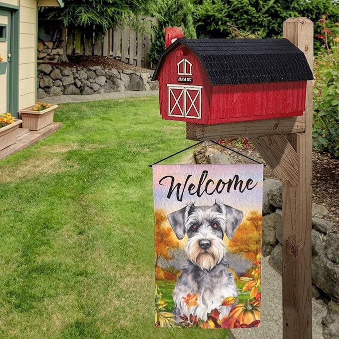 Schnauzer Autumn Pumpkin Fall Dog Garden Flag Welcome Party Outdoor Outside Decorations Picks Home House Garden Yard Decor 12x18 Inch
