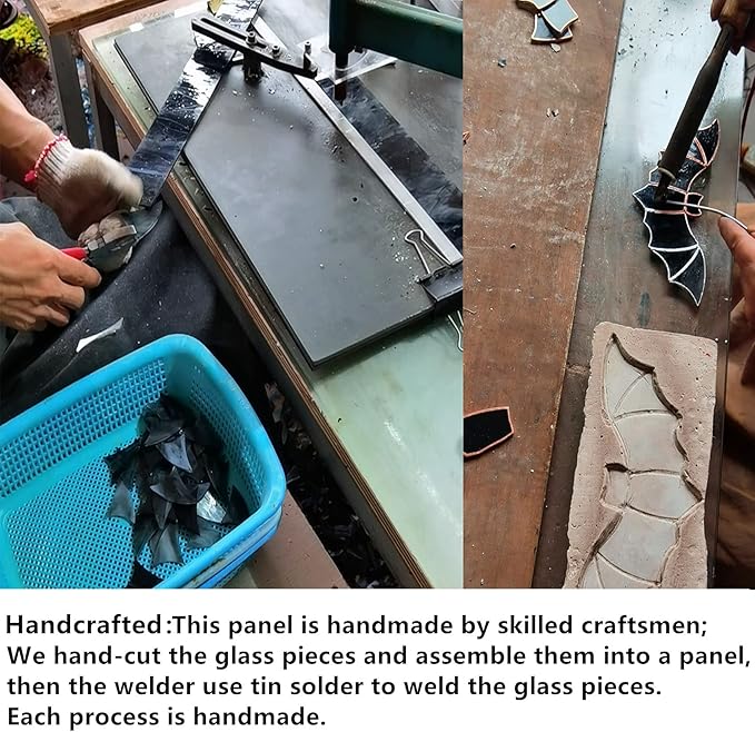 Raven on Moon Stained Glass Window Hangings,Crow Suncatcher Halloween Decorations, Handmade Raven Birds Sun Catchers Indoor Window Gothic Home Decor (Bat C)