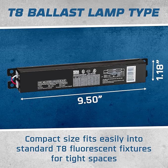 OHLECTRIC 2 Pack - Replacement for Keystone KTEB-232-UV-IS-H-P 2 Lamp T8 Electronic Fluorescent Ballast with High Light Output | 120-277V Input with Instant Start Operation | 1.18 Ballast Factor