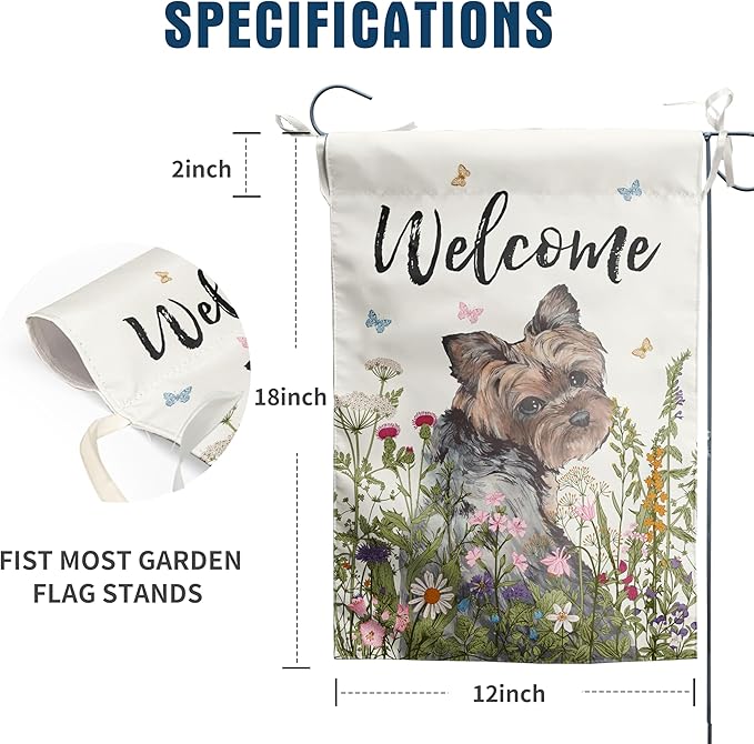 Floral Yorkie Garden Flag Spring Summer Yard Flag Flower Yorkshire Terrier Dog Garden Flags for Outside Small Outdoor Welcome Flags 12x18 Double Sided
