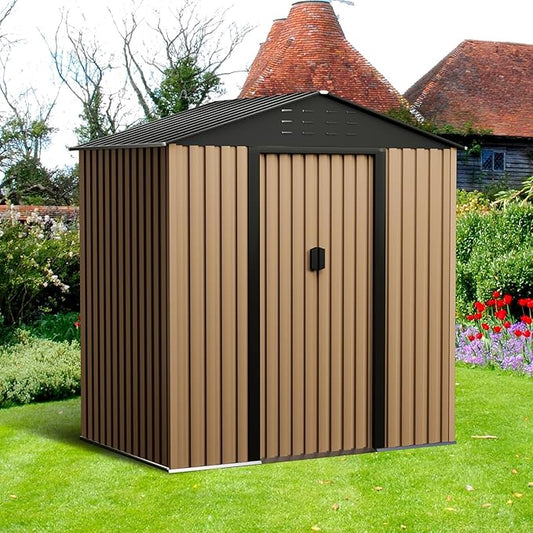 6 X 4 FT Shed Outdoor Storage Shed Metal Garden Shed with Sloping Roof and Vents, Waterproof and Anti-UV, Slooping Roof Tool Shed for Backyard, Patio, Garden Yard, Poolside