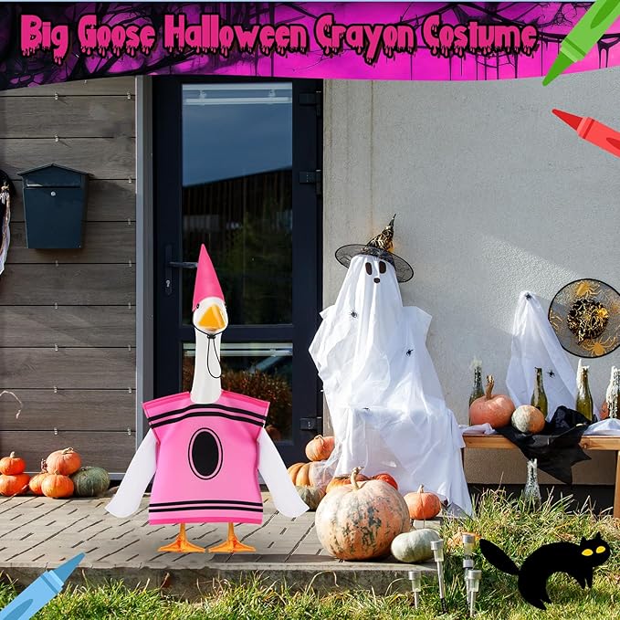 Geyoga Halloween Goose Crayon Costume Porch Goose Outfits 23" Fall Geese Clothes Classroom Lawn School Garden Patio Yard Outdoor Decorations(Pink,Crayon)